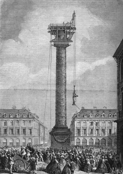 Ustanowienie nowego pomnika (reprezentującego Napoleona I) nad kolumną Place Vendome w 1. dzielnicy Paryża 4 listopada autorstwa Unknown artist