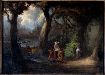 Ewangelizacja: „”Misjonarze Banks w Ameryce Południowej są niesieni przez Indian””” Anonimowe malarstwo z XIX wieku. La Rochelle, Muzeum Nowego Świata autorstwa Unknown artist