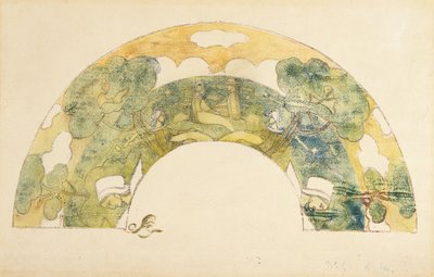 Evantail - Bretończycy Au Bord De La Mer (Wachlarz - Bretończycy nad morzem) (cynkografia i monotypia z ręcznym kolorowaniem) autorstwa Unknown artist
