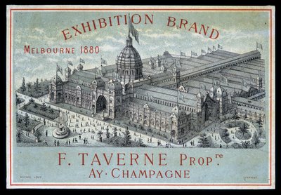 Wystawa marek w Melbourne 1880: F. Taverne Champagne. autorstwa Unknown artist