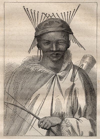 Wyprawa w głąb ziem RPA (1775) Andersa Sparrmana (1748-1820): boschiman (Bochiman lub San, rdzenni mieszkańcy południowej Afryki) - ilustracja zaczerpnięta z „Wielkich żeglarzy XVIII wieku”” autorstwa Unknown artist