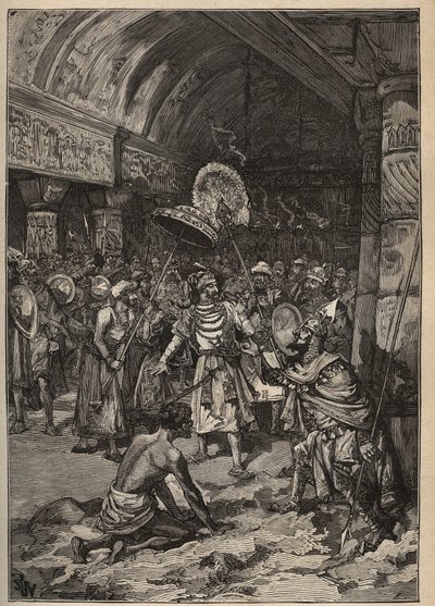 Słynne diamenty: maharadża z Lahore, Ranjit Singh (1780-1839), przejmuje diament Koh-i Nor (Koh i Nor, Kuh-e Nur, Kuh e Nur, Koh-i-noor, Koh i Noor). Grawer z 1885 roku w „Les arts et metiers illustres” Adolphe BITARD. autorstwa Unknown artist