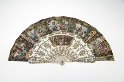 Wachlarz, ok. 1860, Drukowany i malowany papier, masa perłowa, metale złoto, srebro i miedź oraz lustro, Twórca nieznany autorstwa Unknown artist