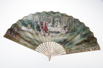 Wachlarz, ok. 1870, Drukowany i malowany papier, masa perłowa, metale złoto, srebro i miedź oraz lustro, Twórca nieznany autorstwa Unknown artist