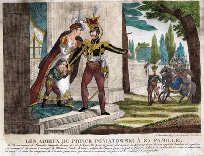 Pożegnanie księcia Józefa (Józefa) Antoniego Poniatowskiego (1763-1813) z rodziną, rycina z epoki autorstwa Unknown artist