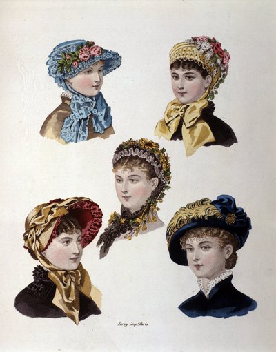 Moda końca XIX wieku: różne modele czapek damskich autorstwa Unknown artist