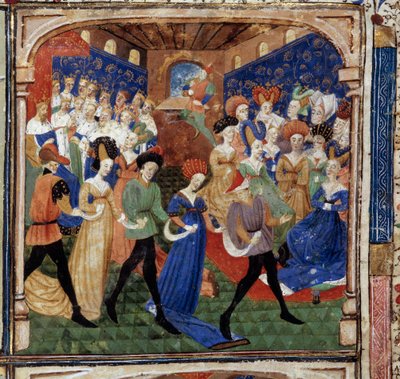 Uczta na dworze króla Artura Queen Genievre jest otoczona przez 12 królów. Miniatura z rękopisu „Powieść Quete of the Graal”” 1450-1460 Dijon. Biblioteka Miejska autorstwa Unknown artist