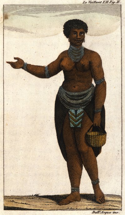 Członkini południowoafrykańskiego plemienia Hotentotów, rycina z 1820 r. autorstwa Unknown artist