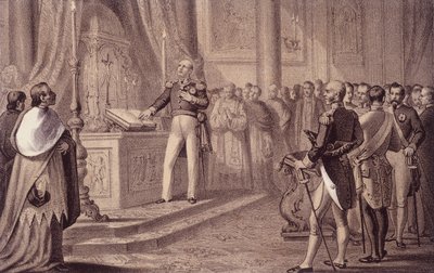 Ferdynand I Burbon lub Ferdynand IV (1751 - 1825), król Neapolu, zainaugurował konstytucję z 1820 r. - w „”Storia d
