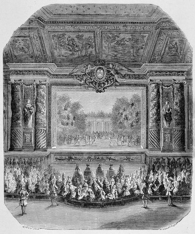 Święto Ludwika XIV przez księcia św. Aignana (muzyczna komedia grana w parku wersalskim) Grawerowanie autorstwa Unknown artist