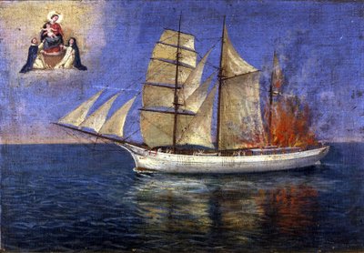 Ogień na pokładzie szkoły. autorstwa Unknown artist
