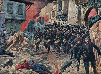 Pierwsza wojna bałkańska "Bułgarska armia triumfuje po bitwie pod Kirk Kilisse (Lozengrad) 24.10.1912 r., Turcja" (Bitwa pod Kirk Kilisse (lub Kirkkilise) była częścią pierwszej wojny bałkańskiej między armiami Bułgarii i Imperium Osmańskiego. autorstwa Unknown Artist