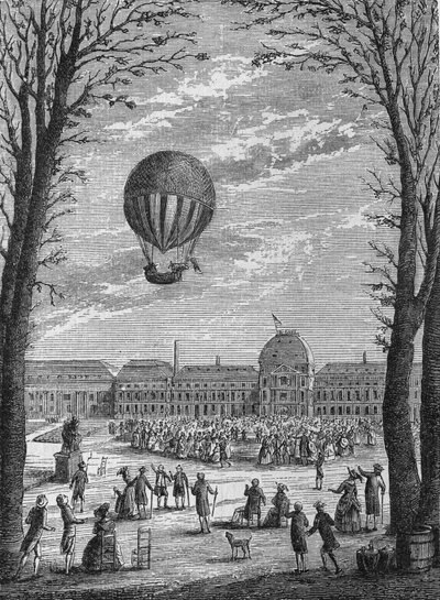 Pierwsza lotnicza podróż Charlesa i Roberta do aerostatu na wodór, 1 grudnia autorstwa Unknown artist