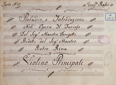 Pierwsza strona nuty na skrzypce, Wściekli na wyspie San Domingo Gaetano Donizettiego autorstwa Unknown artist