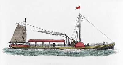 Pierwszy rejs parowca „Clermont” Roberta Fultona (1765-1815), amerykańskiego inżyniera na rzece Hudson, USA autorstwa Unknown artist