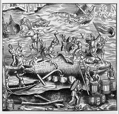 Wędkarstwo i wielorybnictwo na podstawie drzeworytu z „Kosmografii uniwersalnej” Theveta. Paryż 1575 autorstwa Unknown artist