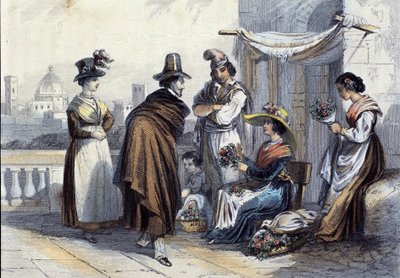 Kwiaciarnia we Florencji. Litografia około 1820 autorstwa Unknown artist