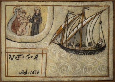 Były żeglarz woto (ex voto), popularna propozycja jako rękojmia oddania i wdzięczności żeglarza przeżywającego niebezpieczeństwa morza, pochodzącego z kościoła Carmine, Torre del Greco, niedaleko Neapolu XIX-wieczne Włochy autorstwa Unknown artist