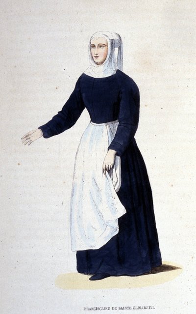 Franciszkanka św. Elżbiety. Zakon założony przez św. Elżbietę Węgierską (1207 - 1231). Rycina XIX wieku. autorstwa Unknown artist