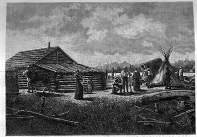 Francusko-kanadyjska wioska Metis w Kanadzie. Grawerowanie w „Dzienniku młodości” autorstwa Unknown artist