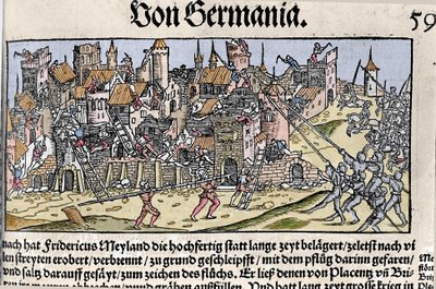 Fryderyk Barbarossa Cesarz Świętego Cesarstwa Rzymskiego podbił i zniszczył Mediolan. W 1162 r. autorstwa Unknown artist