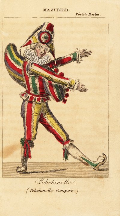 Francuski tancerz i mim Charles-Francois Mazurier jako Polichinello w Polichinelle Vampire Theodore de Banville w Theatre de la Porte Saint-Martin autorstwa Unknown artist