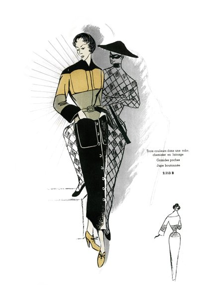Francuska moda, wełniana sukienka koszulowa. autorstwa Unknown artist