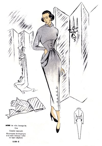 Francuska moda, wełniane sukienki miejskie. autorstwa Unknown artist