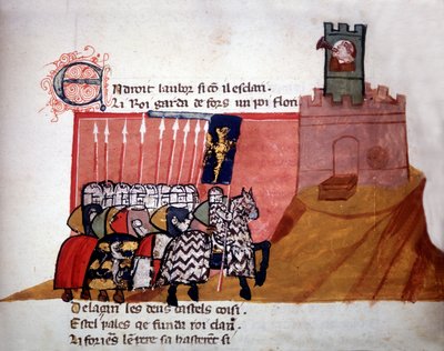 Francuscy rycerze przybywający przed zamek. Rękopis z XIII wieku. autorstwa Unknown artist