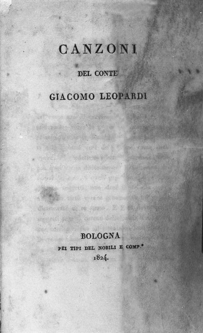 Frontyspicjum „Canzoni” (Pieśni) włoskiego poety Giacomo Leopardiego (1798 - 1837) 1824 autorstwa Unknown artist