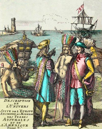 Frontispice of „Opis zestawu wszechświata starożytnej i nowoczesnej Europy, ziem południowych i Ameryki”” Tom V, Alain Manesson Mallet (1630-1706) autorstwa Unknown artist