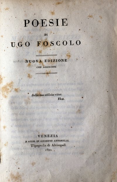 Frontyspicjum „Poezji” włoskiego poety i dramaturga Ugo Foscolo (1778-1827) 1822 autorstwa Unknown artist