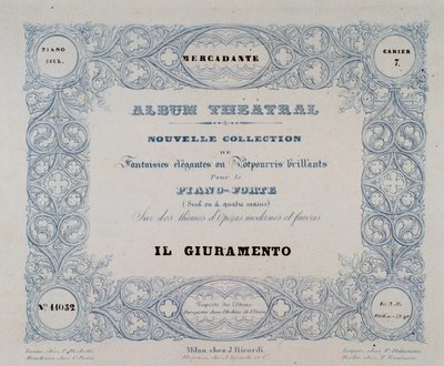 Frontyspicjum opery Il Giuramento Mercadante (1837) autorstwa Unknown artist