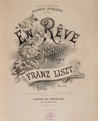 Frontyspicjum partytury „En reve” Franza Liszta (1811-1886) Bolonia z XIX wieku, miejskie muzeum muzyczne autorstwa Unknown artist