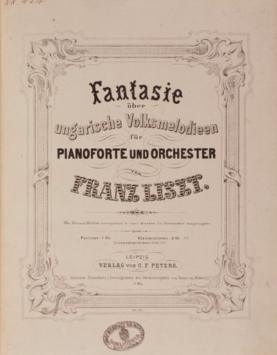 Frontyspis partytury „Fantazja na fortepian i orkiestrę” Franciszka Liszta (1811-1886) Bolonia XIX w., civico museo musicale autorstwa Unknown artist