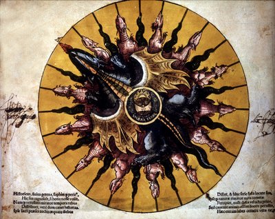Frontyspicjum przedstawiające słońce - w Astronomicum Caesarium, traktacie astronomicznym dotyczącym teorii Ptolemeusza, autorstwa P. Apiano. autorstwa Unknown artist