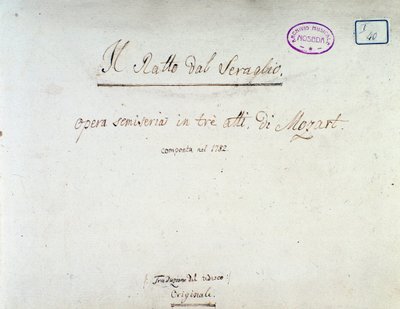 Frontyspis do Uprowadzenia z seraju, opera Mozarta, wersja Lichtenthal (1838) autorstwa Unknown artist