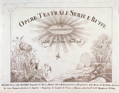 Frontyspis na nuty serii utworów teatralnych i buffe Gioacchino Rossiniego autorstwa Unknown artist