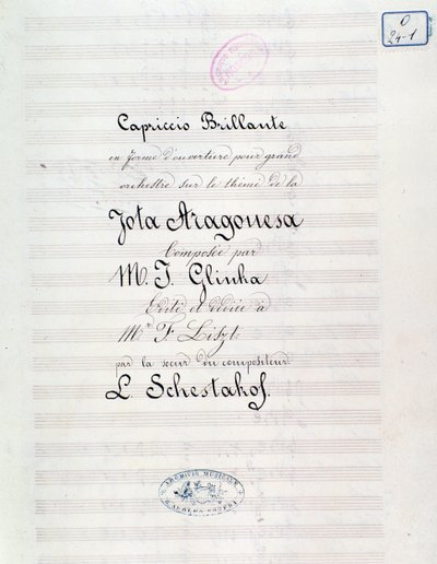 Frontyspis Capriccio genialny na temat Joty Aragonese (hiszpańska uwertura nr 1) Michaiła Glinki autorstwa Unknown artist