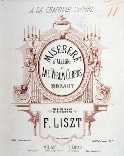 Frontyspis Miserere Allegriego i Ave verum corpus Mozarta w transkrypcji Liszta na fortepian (1865) autorstwa Unknown artist
