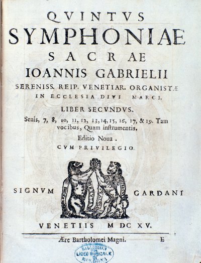 Frontyspis drugiej księgi Sacrae symphoniae autorstwa Giovanniego Gabrieli autorstwa Unknown artist