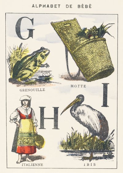 G H I: żaba, kaptur, włoski, ibis autorstwa Unknown artist