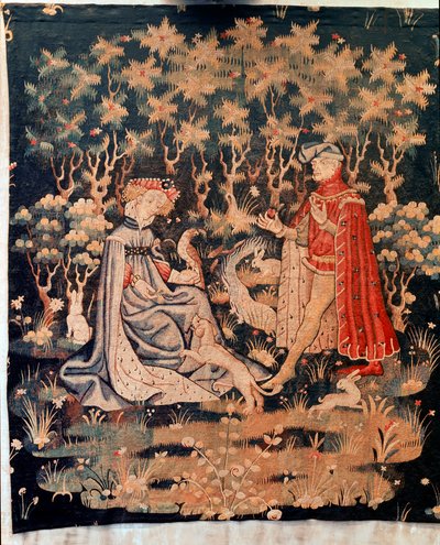 Scena szarmancka, dar serca (Gobelin, ok. 1400-1410) autorstwa Unknown artist