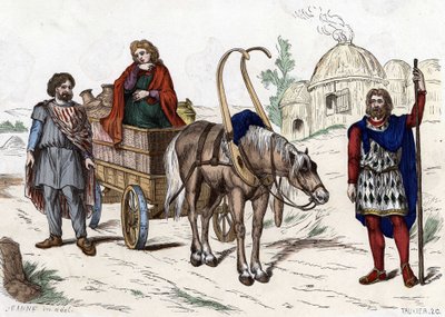 Mieszkania galijskie, kobieta, chłop, rydwan, bogaty rolnik, uprząż - w „cywilnych i wojskowych strojach Francuzów przez wieki w Paryżu F. Roy 1882””. autorstwa Unknown artist