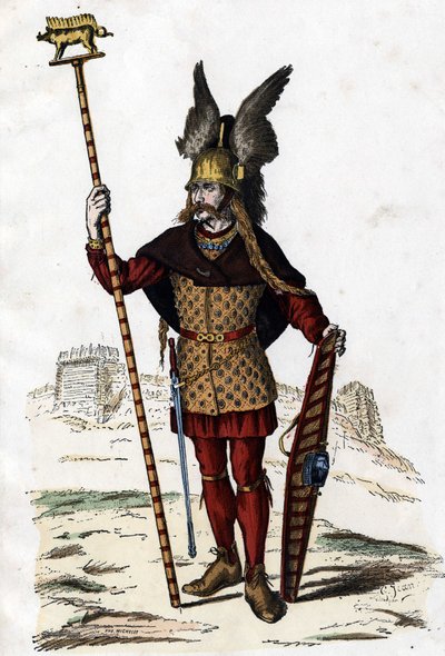 Przywódca galijski noszący znak wojny - w „Strójach cywilnych i wojskowych Francuzów przez wieki Paryż F. Roy 1882”. autorstwa Unknown artist