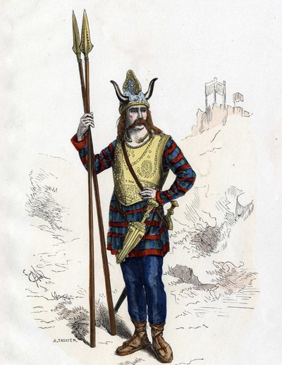 Przywódca galijski przed podbojem rzymskim - w „Strójach cywilnych i wojskowych Francuzów na przestrzeni wieków Paryż F. Roy 1882”. autorstwa Unknown artist