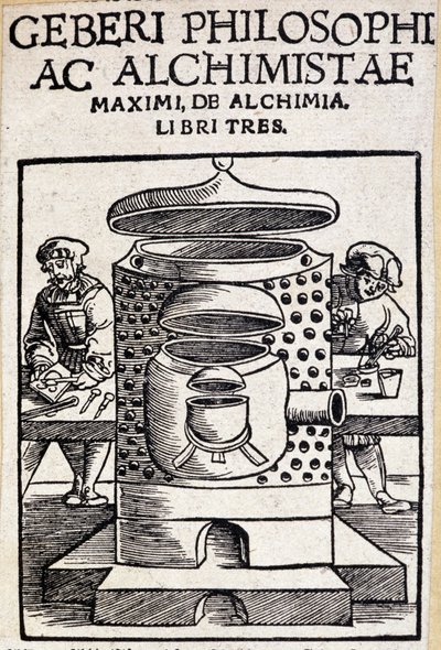 Geberi philosophi ac alchimistae Strona tytułowa umowy alchemicznej. Geber (v721-v815), arabski alchemik autorstwa Unknown artist