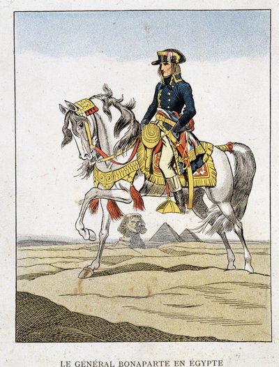 Generał Bonaparte w Egipcie, portret jadący przed piramidami i sfinksem. autorstwa Unknown artist