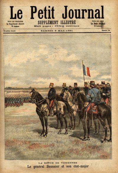 Generał Felix Gustave (Felix-Gustave) Saussier (1828-1905) i jego sztab dokonali przeglądu oddziałów w Vincennes. Grawerowanie w „Le petit journal illustious”” 09.05.1891. Kolekcja Selvy. autorstwa Unknown artist