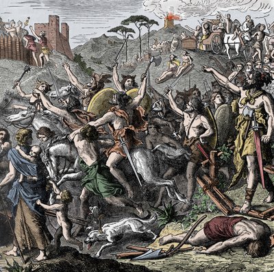 Wandale Genzeryka we Włoszech - Genzeryk (Gejzeryk, ok. 399-477), król Wandalów i jego armia plądruje Włochy, worek Rzymu, 455 autorstwa Unknown artist